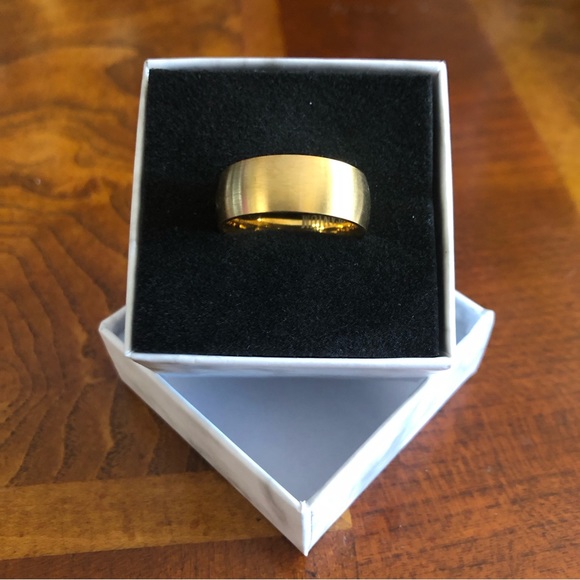 Men’s matte frosted titanium steel wide gold band ring NWT 9 - Picture 2 of 9